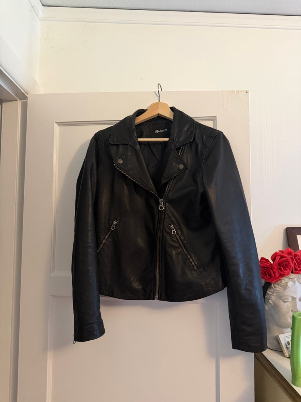 NWOT Madewell Black Washed Leather Motorcycle Jacket: Brass Hardware Edition - Picture 5 of 7